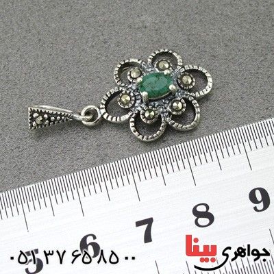 گردنبند زمرد و مارکازیت زنانه مدل گل _کد:14981
