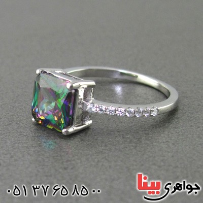 انگشتر توپاز هفت رنگ رودیوم زنانه کلاسیک _کد:14985