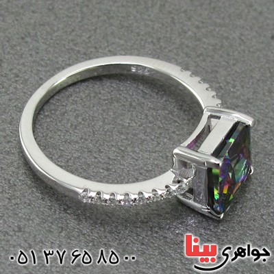 انگشتر توپاز هفت رنگ رودیوم زنانه کلاسیک _کد:14985