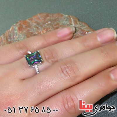 انگشتر توپاز هفت رنگ رودیوم زنانه کلاسیک _کد:14985