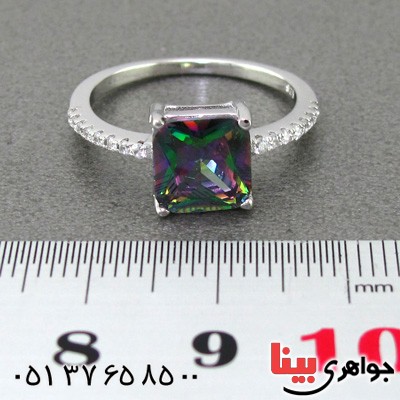 انگشتر توپاز هفت رنگ رودیوم زنانه کلاسیک _کد:14985