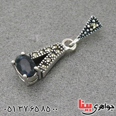 گردنبند یاقوت کبود و مارکازیت زنانه مدل کتایون _کد:14988