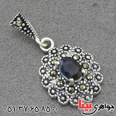 گردنبند یاقوت کبود و مارکازیت زنانه مدل گلبرگ _کد:14996