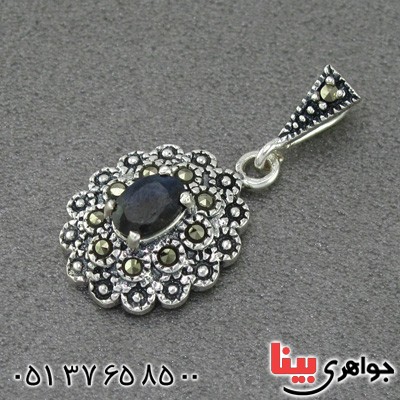 گردنبند یاقوت کبود و مارکازیت زنانه مدل گلبرگ _کد:14996