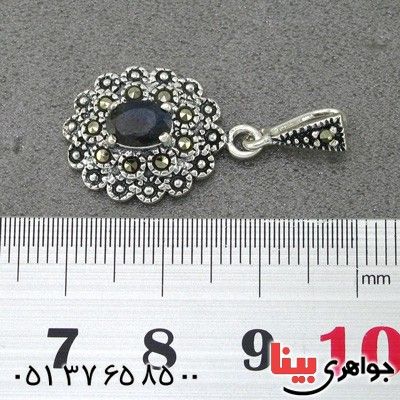 گردنبند یاقوت کبود و مارکازیت زنانه مدل گلبرگ _کد:14996