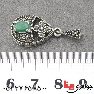 گردنبند زمرد و مارکازیت زنانه مدل اشکی _کد:15004