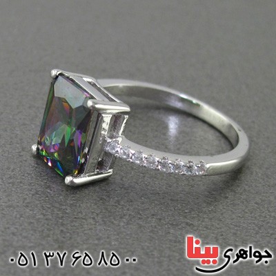 انگشتر توپاز هفت رنگ رودیوم زنانه مدل هالیوود _کد:15005