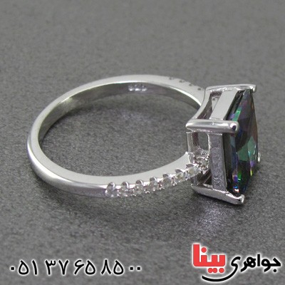 انگشتر توپاز هفت رنگ رودیوم زنانه مدل هالیوود _کد:15005