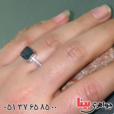 انگشتر توپاز هفت رنگ رودیوم زنانه مدل هالیوود _کد:15005