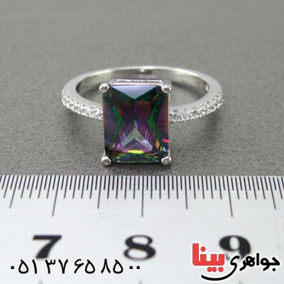 انگشتر توپاز هفت رنگ رودیوم زنانه مدل هالیوود _کد:15005