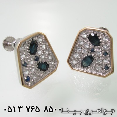 گوشواره یاقوت کبود ذوزنقه دور طلا