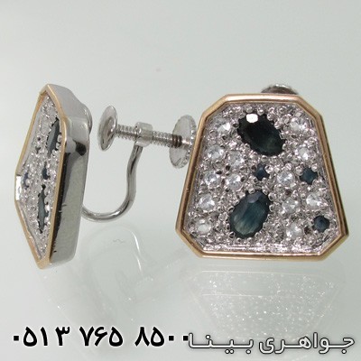 گوشواره یاقوت کبود ذوزنقه دور طلا