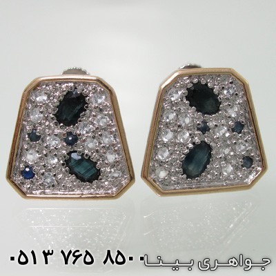 گوشواره یاقوت کبود ذوزنقه دور طلا