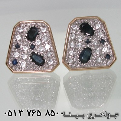 گوشواره یاقوت کبود ذوزنقه دور طلا