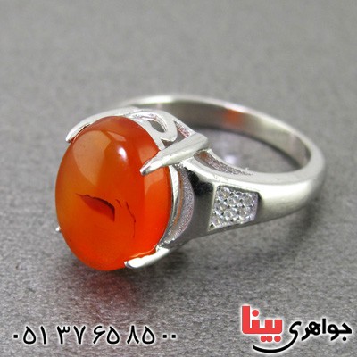 انگشتر عقیق یمنی رودیوم زنانه خوشرنگ _کد:15200