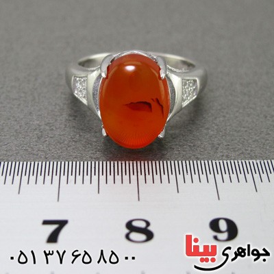 انگشتر عقیق یمنی رودیوم زنانه خوشرنگ _کد:15200