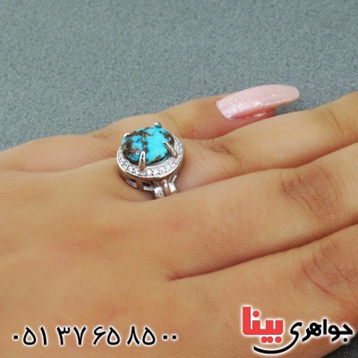 انگشتر فیروزه نیشابوری شجری رودیوم زنانه خوشرنگ _کد:15207