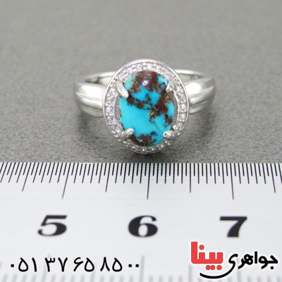انگشتر فیروزه نیشابوری شجری رودیوم زنانه خوشرنگ _کد:15207