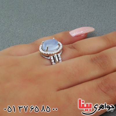 انگشتر عقیق یمنی کبود زلال رودیوم زنانه _کد:15210