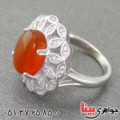 انگشتر عقیق یمنی رودیوم زنانه مدل گل _کد:15226