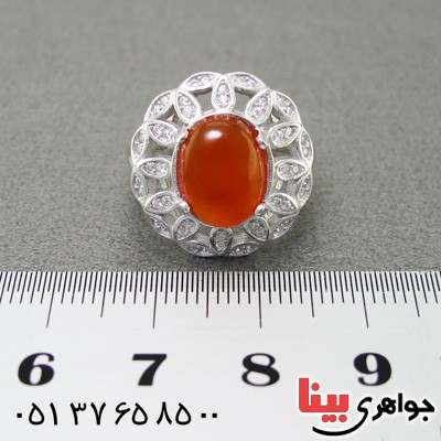 انگشتر عقیق یمنی رودیوم زنانه مدل گل _کد:15226