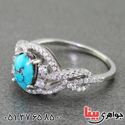 انگشتر فیروزه نیشابوری شجری رودیوم زنانه تک _کد:15229