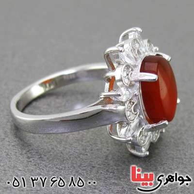 انگشتر عقیق یمنی رودیوم زنانه مدل خورشید _کد:15232