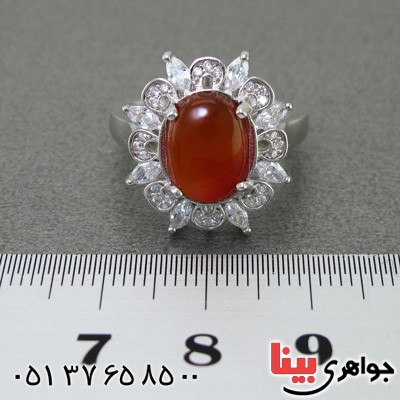 انگشتر عقیق یمنی رودیوم زنانه مدل خورشید _کد:15232