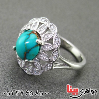 انگشتر فیروزه نیشابوری شجری رودیوم زنانه خاص _کد:15234