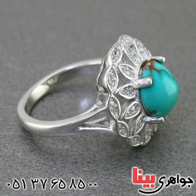 انگشتر فیروزه نیشابوری شجری رودیوم زنانه خاص _کد:15234