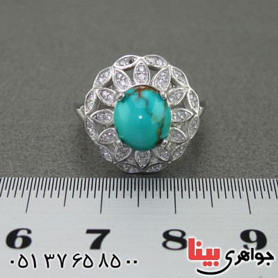انگشتر فیروزه نیشابوری شجری رودیوم زنانه خاص _کد:15234