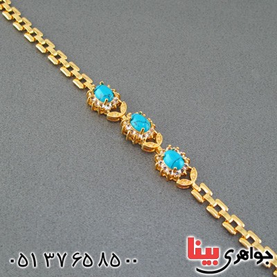 دستبند فیروزه زنانه روکش آب طلا _کد:15235