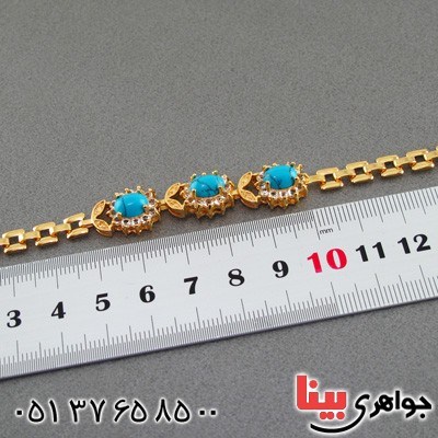 دستبند فیروزه زنانه روکش آب طلا _کد:15235