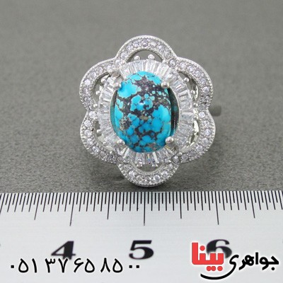 انگشتر فیروزه نیشابوری شجری رودیوم زنانه تک و عالی _کد:15242