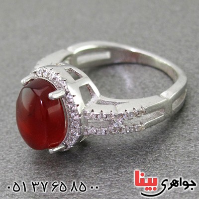 انگشتر عقیق یمنی رودیوم زنانه خوشرنگ _کد:15259