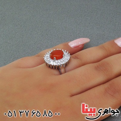 انگشتر عقیق یمنی رودیوم زنانه درشت مدل مهسا _کد:15261