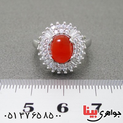 انگشتر عقیق یمنی رودیوم زنانه درشت مدل مهسا _کد:15261