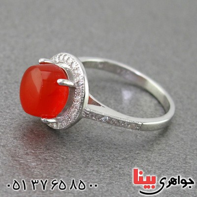 انگشتر عقیق یمنی رودیوم زنانه خوشرنگ _کد:15262