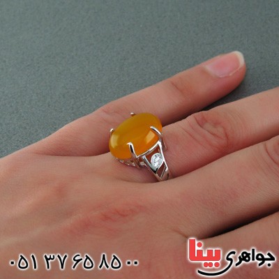 انگشتر عقیق شرف الشمس زنانه رودیوم خوشرنگ _کد:15338