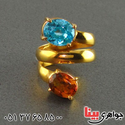 انگشتر چند جواهر الکساندریت و توپاز فری سایز _کد:15342