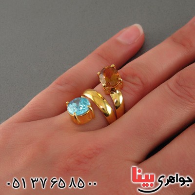 انگشتر چند جواهر الکساندریت و توپاز فری سایز _کد:15342