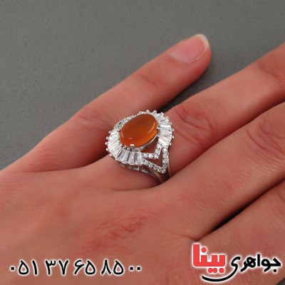 انگشتر عقیق یمنی شرف الشمس زنانه رودیوم خوشرنگ _کد:15345