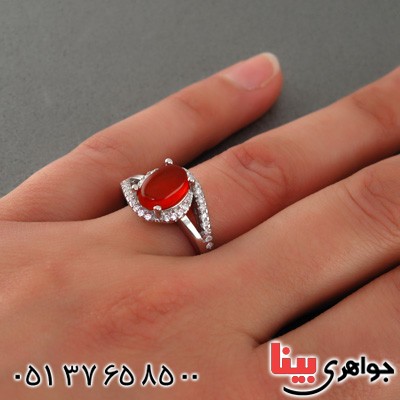 انگشتر عقیق یمنی شرف الشمس زنانه رودیوم مدل نیایش _کد:15366