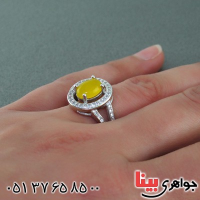 انگشتر عقیق شرف الشمس زنانه رودیوم خوشرنگ _کد:15367