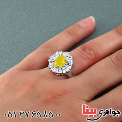 انگشتر عقیق شرف الشمس رودیوم زنانه مدل گلناز _کد:15369