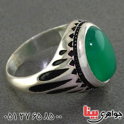 انگشتر عقیق سبز مردانه خوشرنگ سیاه قلم _کد:15388