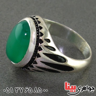 انگشتر عقیق سبز مردانه خوشرنگ سیاه قلم _کد:15388