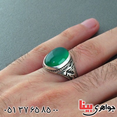 انگشتر عقیق سبز مردانه طرح غزال _کد:15401