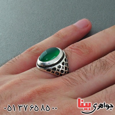 انگشتر عقیق سبز مردانه زیبا _کد:15411