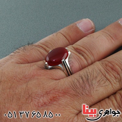 انگشتر عقیق قرمز مردانه چهار چنگ خوشرنگ _کد:15420